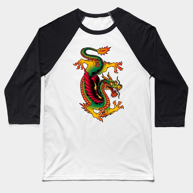 OldSalt American Traditional Dragon Baseball T-Shirt by OldSalt